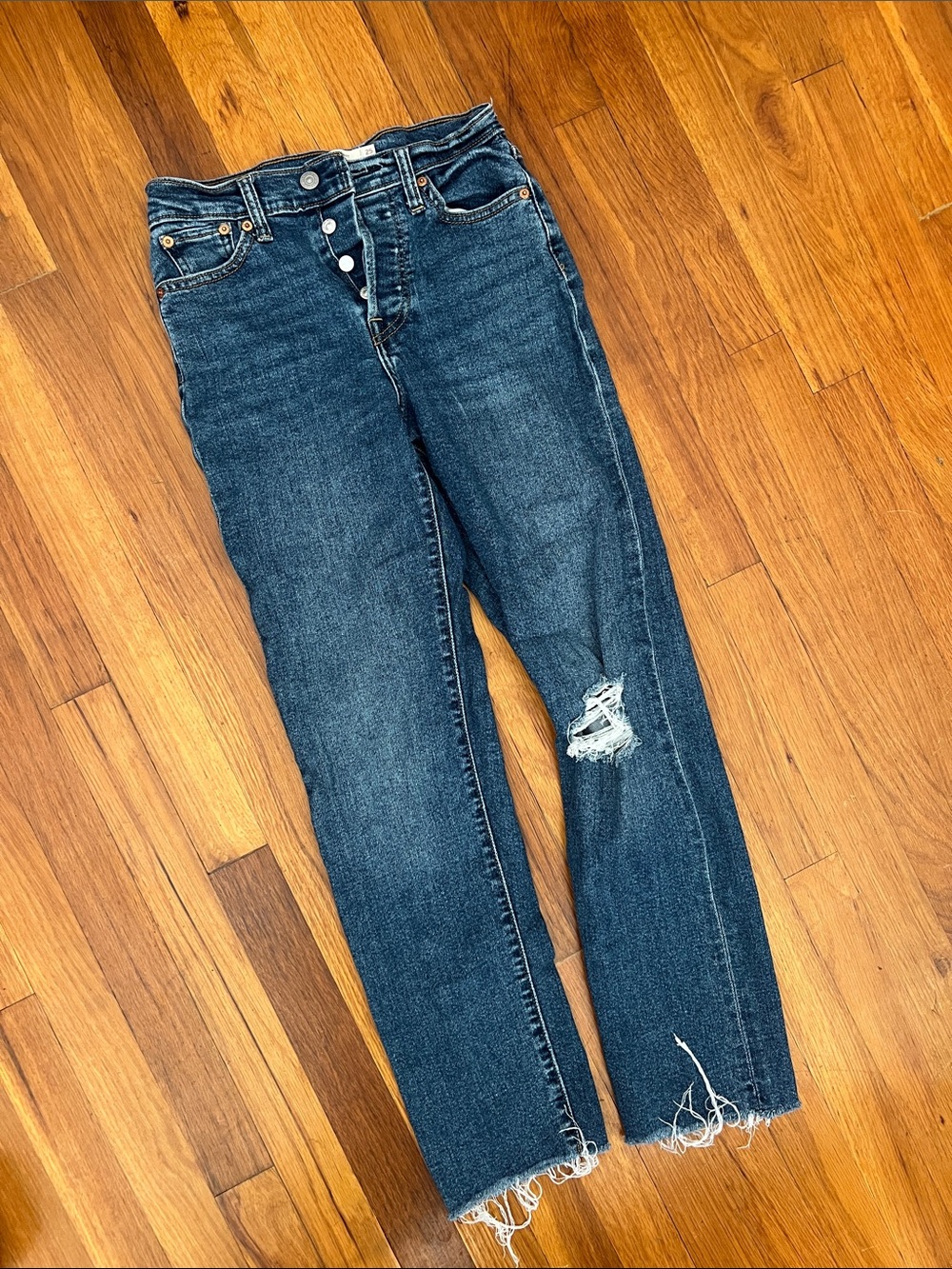 Levi's Dark Blue Straight Leg Ripped Jeans